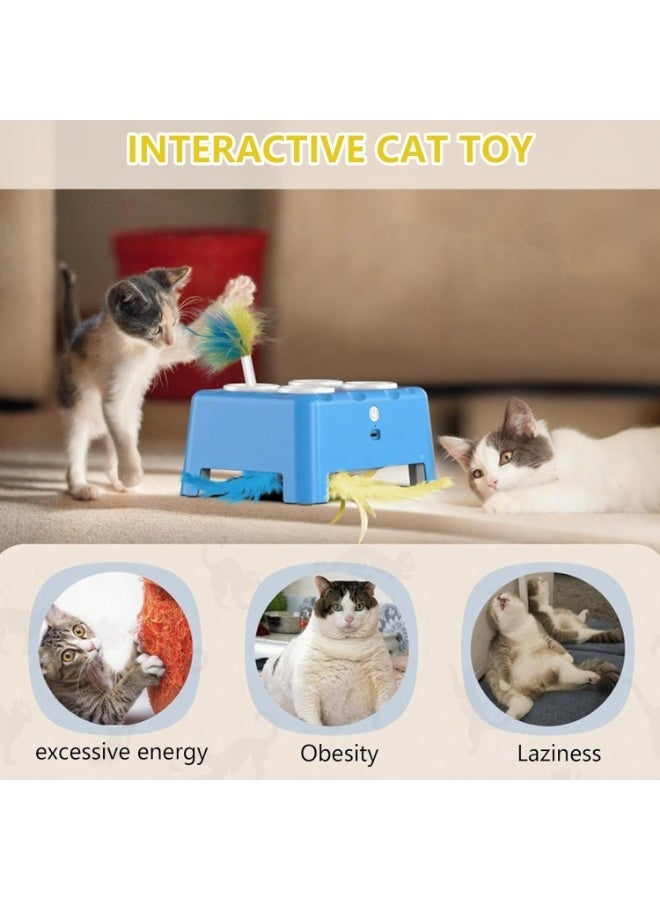 2-in-1 Interactive Cat Toy for Indoor Cats, Automatic Moving Feather & Whack-a-Mole Mouse Game with 4 Holes, Exercise Toy for Kittens and Adult Cats (White) - Image 4